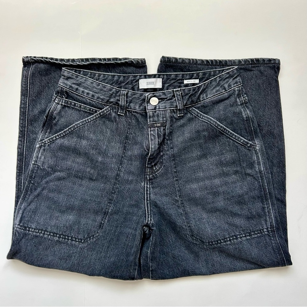 Closed Leyton Ultra High-Rise Cropped Wide-Leg Carpenter Jeans Gray Grey Sz 28 - Picture 10 of 16